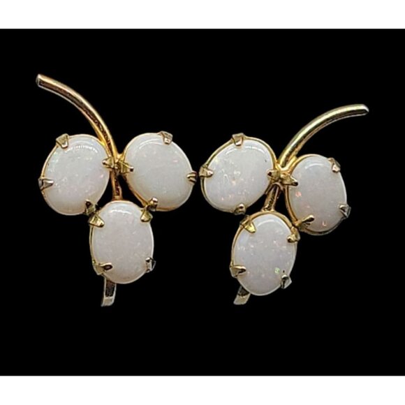 Sorrento 12kGF Faux Opal Cluster Clipped On Earrings Yellow Gold Filled Vintage - Picture 13 of 13